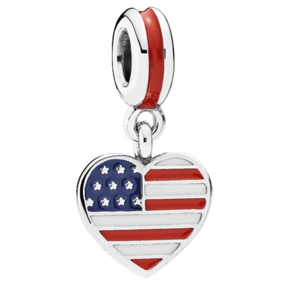 Pandora Sterling Silver USA Heart Flag Travel Dangle Charm - Picture 1 of 4